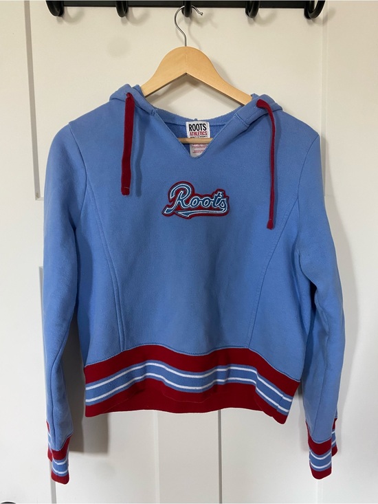 Roots Sweaters - Y2K Roots Light Blue Hoodie Sweater with Red Trim